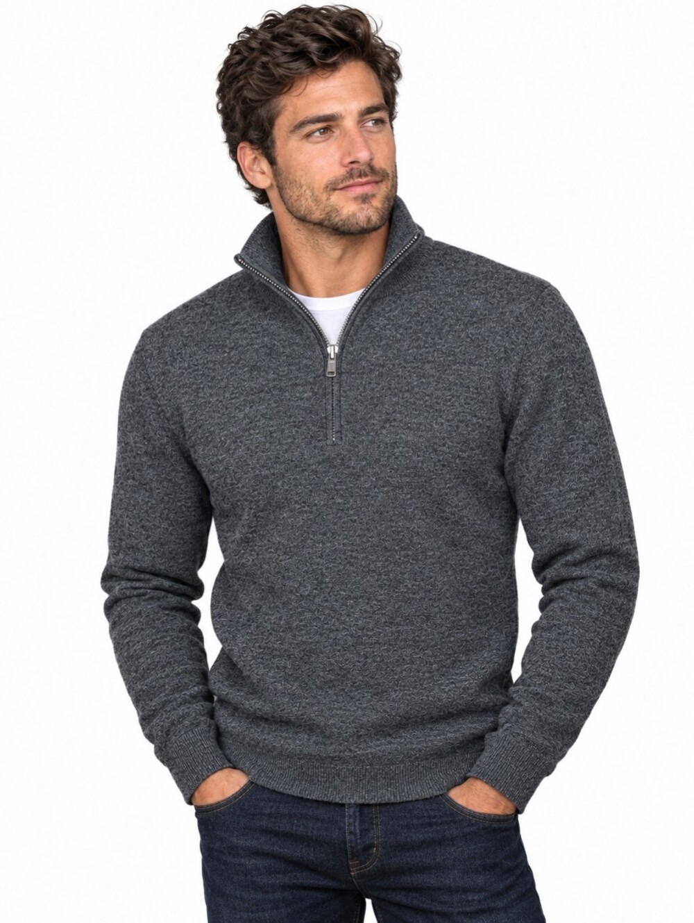 Gap Men's Charcoal Gray 100% Merino Wool Quarter-Zip Sweater Size S